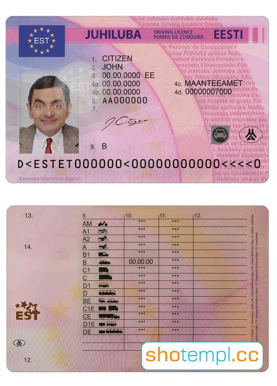 Estonia Driver License PSD Template V2